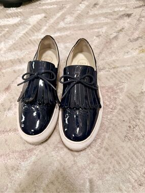 1901 Navy Patent Kiltie Slip-On Loafers